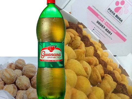 100 salgadinhos + 50 popchurros com Guaraná Antártica 2 litros grátis